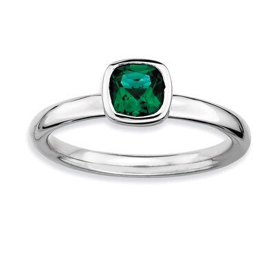 Cushion Cut Emerald Ring - Sterling Silver QSK450, MPN: QSK450, 886774004778