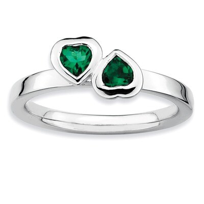 Emerald Double Heart Ring - Sterling Silver QSK402, MPN: QSK402, 886774002118