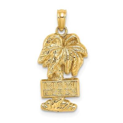 Miami Beach On Palm Tree Charms 14k Gold 2-D K7773, MPN: K7773, 637218033164