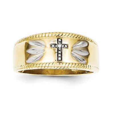 0.01ct. Diamond Trio Men&#39;s Cross Wedding Band 10k Gold 10X74, MPN: 10X74, 883957585826
