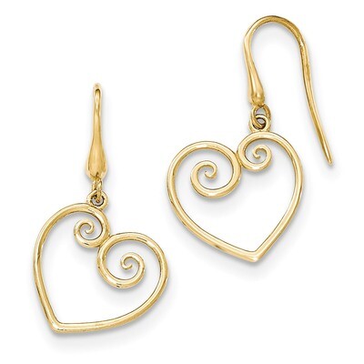 Yellow Gold Heart Dangle Shepherd Hook Earrings 14k Gold YE1743, MPN: YE1743, 191101455520