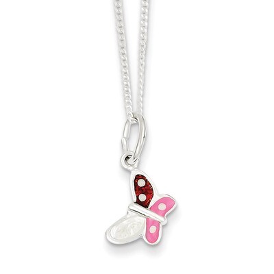 Enameled Butterfly Necklace Sterling Silver QG3377-14, MPN: QG3377-14, 191101295836