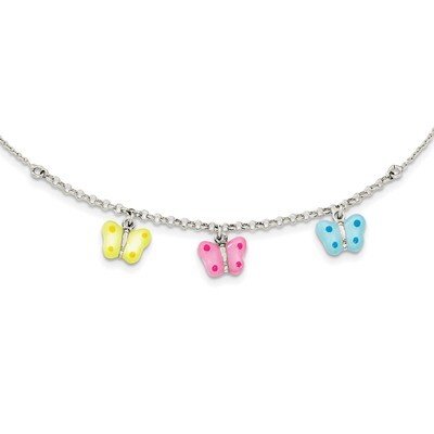 Enamel Butterfly Childs Necklace 14 Inch Sterling Silver Polished QG4079-14, MPN: QG4079-14, 191101…