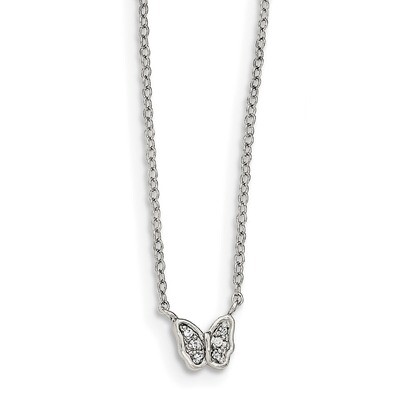 CZ Diamond Butterfly Necklace 16 Inch Sterling Silver Polished QG3911-16, MPN: QG3911-16, 196904160…