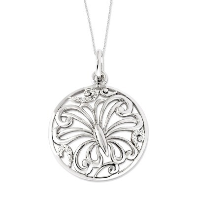 Miracles 18 Inch Butterfly Necklace Sterling Silver with Diamonds QSX471, MPN: QSX471, 886774974682