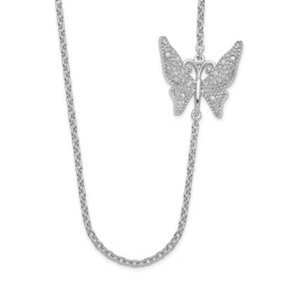 Sterling Silver Polished Diamond Butterfly Necklace PXD2634-SSS45