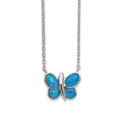 Created Opal Butterfly Inlay Necklace Sterling Silver Rhodium-plated QG5219-18, MPN: QG5219-18, 886…