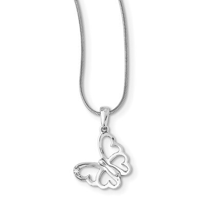 .01 Ct Diamond Butterfly Necklace Sterling Silver QW383-18, MPN: QW383-18, 886774968933