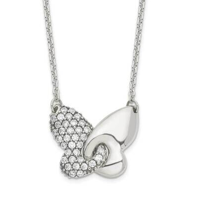 CZ Diamond Butterfly 17.5 Inch with 2 Inch Extender Necklace 17.5 Inch Sterling Silver Antiqued QG6…