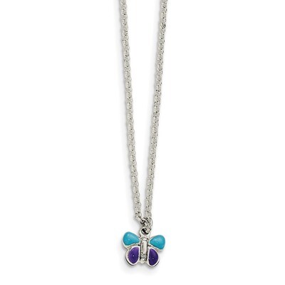 Enamel Butterfly 15 Inch with 1.5 Inch Ext Necklace Sterling Silver QG3528-15, MPN: QG3528-15, 1911…