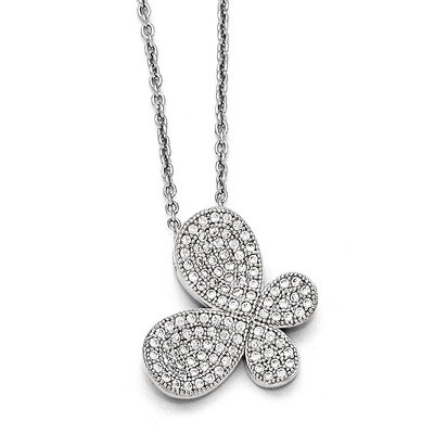 Butterfly Necklace Sterling Silver &amp; Cubic Zirconia Polished QMP1156-18, MPN: QMP1156-18, 191101470…
