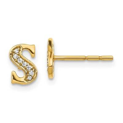 Initial S Earrings 14k Gold Diamond EM4170S-005-YA, MPN: EM4170S-005-YA, 883957261935