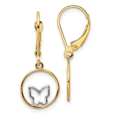 Rhodium Butterfly In Circle Leverback Dangle Earrings 14k Gold TE973, MPN: TE973, 883957984520