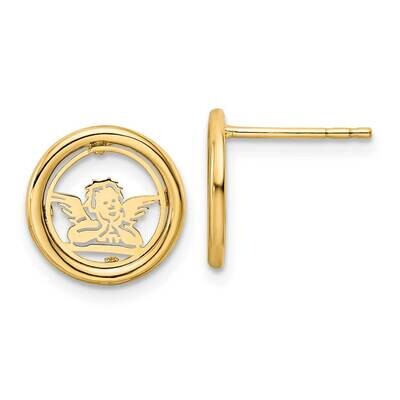 Raphael Angel In Circle Post Earrings 14k Gold Polished TE975, MPN: TE975, 883957984650