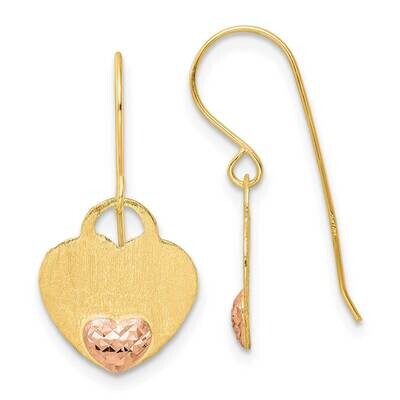 Diamond-Cut Heart Dangle Earrings 14k Gold Polished TE967, MPN: TE967, 883957984049
