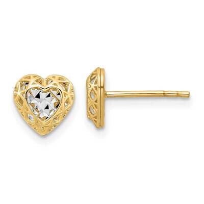 Rhodium Diamond-Cut Center Heart Post Earrings 14k Gold TE960, MPN: TE960, 191101731792
