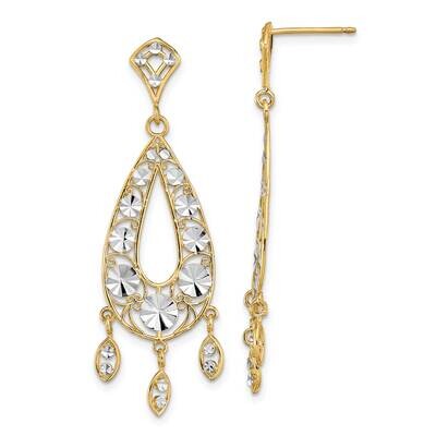 Rhodium-Plates Diamond-Cut Chandelier Oval Dangle Earrings 14k Gold TE957, MPN: TE957, 883957983974