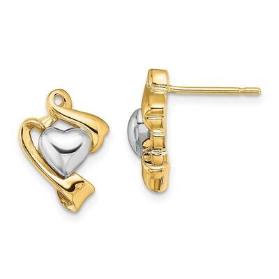 Polished Heart Post Earrings 14k Gold Rhodium TE954, MPN: TE954, 191101731730
