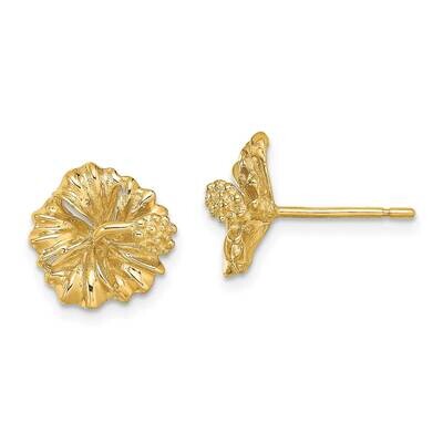 Hibiscus Flower Post Earrings 14k Gold 2-D TE949, MPN: TE949, 883957983677
