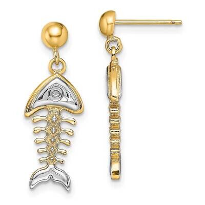 Fishbone Dangle Earrings 14k Gold Rhodium TE937, MPN: TE937, 637218140053