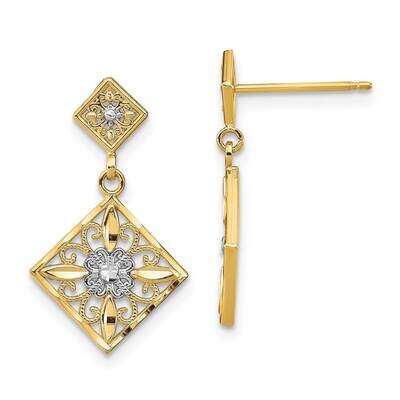 Fashion Marquise with Flower Cross Dangle Earrings 14k Gold Rhodium TE934, MPN: TE934, 637218161768
