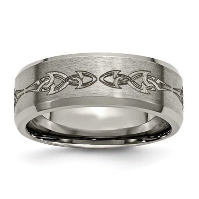 8mm Laser Design Brushed &amp; Polished Band Titanium Beveled Edge TB115C by Chisel, MPN: TB115C, 88677…