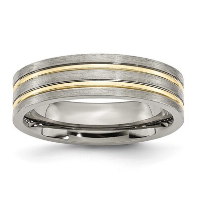 Yellow IP-plated 6mm Brushed &amp; Polished Band Titanium Grooved  TB361 by Chisel, MPN: TB361, 8839575…