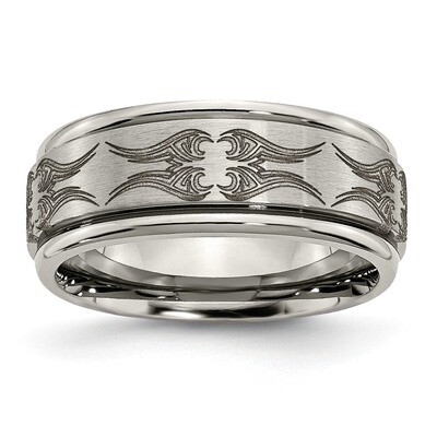 8mm Laser Design Brushed &amp; Polished Band Titanium Ridged Edge TB11A by Chisel, MPN: TB11A, 88677404…