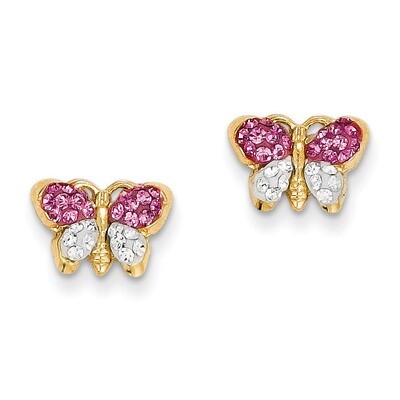 Pink White Crystal Butterfly Post Earrings 14k Gold YE1607, MPN: YE1607, 886774761817