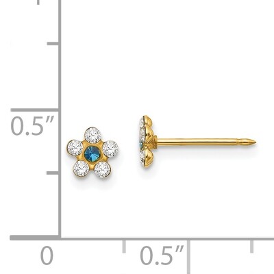 Clear &amp; Blue Crystal Flower Earrings 14k Gold 217E, MPN: 217E,