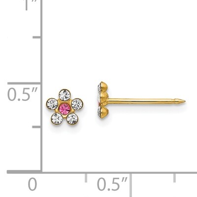 Clear &amp; Rose Crystal Flower Earrings 14k Gold 226E, MPN: 226E,