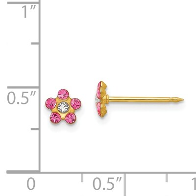 Rose &amp; Aurora Borealis Crystal Flower Earrings 14k Gold 223E, MPN: 223E,
