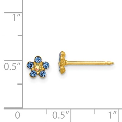 Blue &amp; Aurora Borealis Crystal Flower Earrings 14k Gold 222E, MPN: 222E,