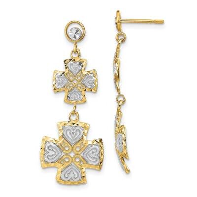 Maltese Cross with Hearts Dangle Earrings 14k Gold Diamond-cut TE929, MPN: TE929, 637218111572