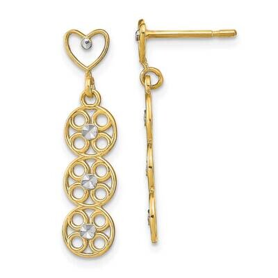 Three Circles Heart Post Dangle Earrings 14k Gold Rhodium TE925, MPN: TE925, 637218110810