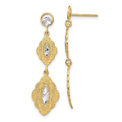 Oval with Filigree Post Dangle Earrings 14k Gold Rhodium TE924, MPN: TE924, 637218110735