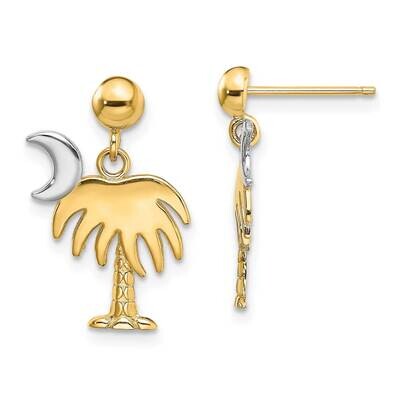 Charleston Palm Tree with Moon Dangle Earrings 14k Gold Rhodium TE921, MPN: TE921, 637218146895