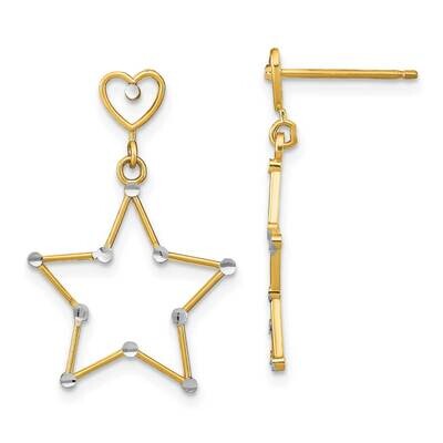 Heart Star Post Dangle Earrings 14k Gold Diamond-cut Rhodium TE913, MPN: TE913, 637218095735