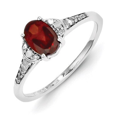 Garnet Ring Diamond Sterling Silver QR3091GA, MPN: QR3091GA, 883957404066