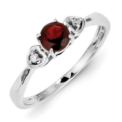 Garnet Ring Sterling Silver Rhodium-plated Diamond QR4511GA, MPN: QR4511GA, 883957482521