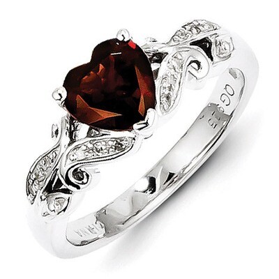 Garnet Ring Sterling Silver Diamond QR4592GA, MPN: QR4592GA, 191101191282