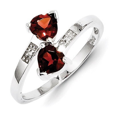 Garnet &amp; Diamond Heart Ring Sterling Silver Rhodium QDX594, MPN: QDX594, 883957547138