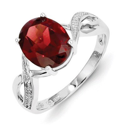 Garnet &amp; Diamond Ring Sterling Silver Rhodium-plated QDX636, MPN: QDX636, 883957599182