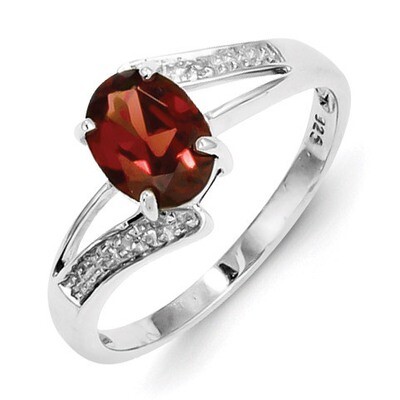 Garnet &amp; Diamond Ring Sterling Silver Rhodium-plated QDX593, MPN: QDX593, 883957479804