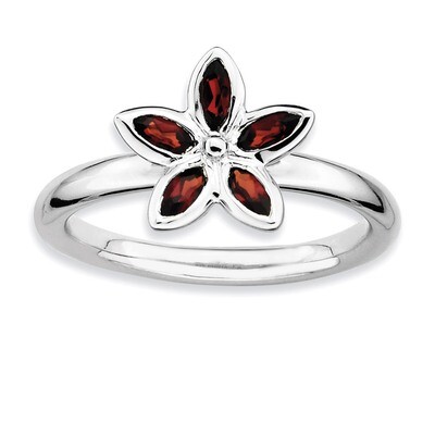 Garnet Flower Ring - Sterling Silver QSK487, MPN: QSK487, 886774018423