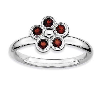 Garnet Flower Ring - Sterling Silver QSK482, MPN: QSK482, 886774006512