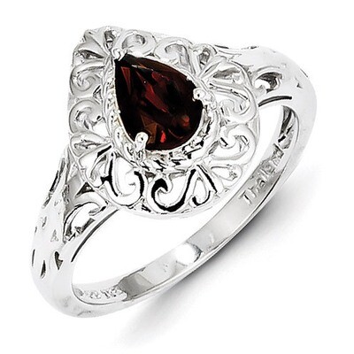 Garnet Teardrop Ring Sterling Silver Rhodium-plated QR4515GA, MPN: QR4515GA, 883957464145