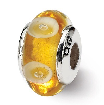 Kids Yellow Hand-blown Glass Bead Sterling Silver QRS874, MPN: QRS874, 883957728803