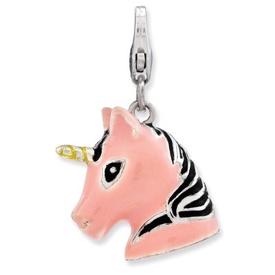 3-D Enameled Unicorn Head Charm Sterling Silver QCC831 by Amore La Vita, MPN: QCC831, 886774235615