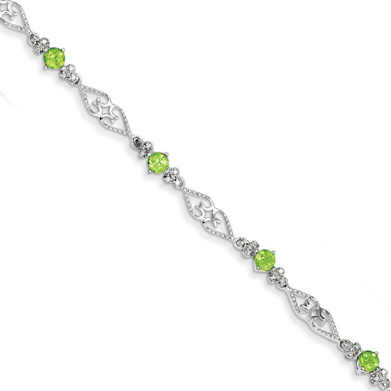 Peridot Bracelet Sterling Silver Diamond QX886PE, MPN: QX886PE, 883957498522